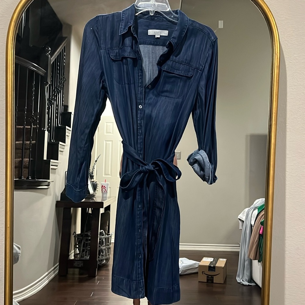 Loft, dark chambray-like shirt dress MP